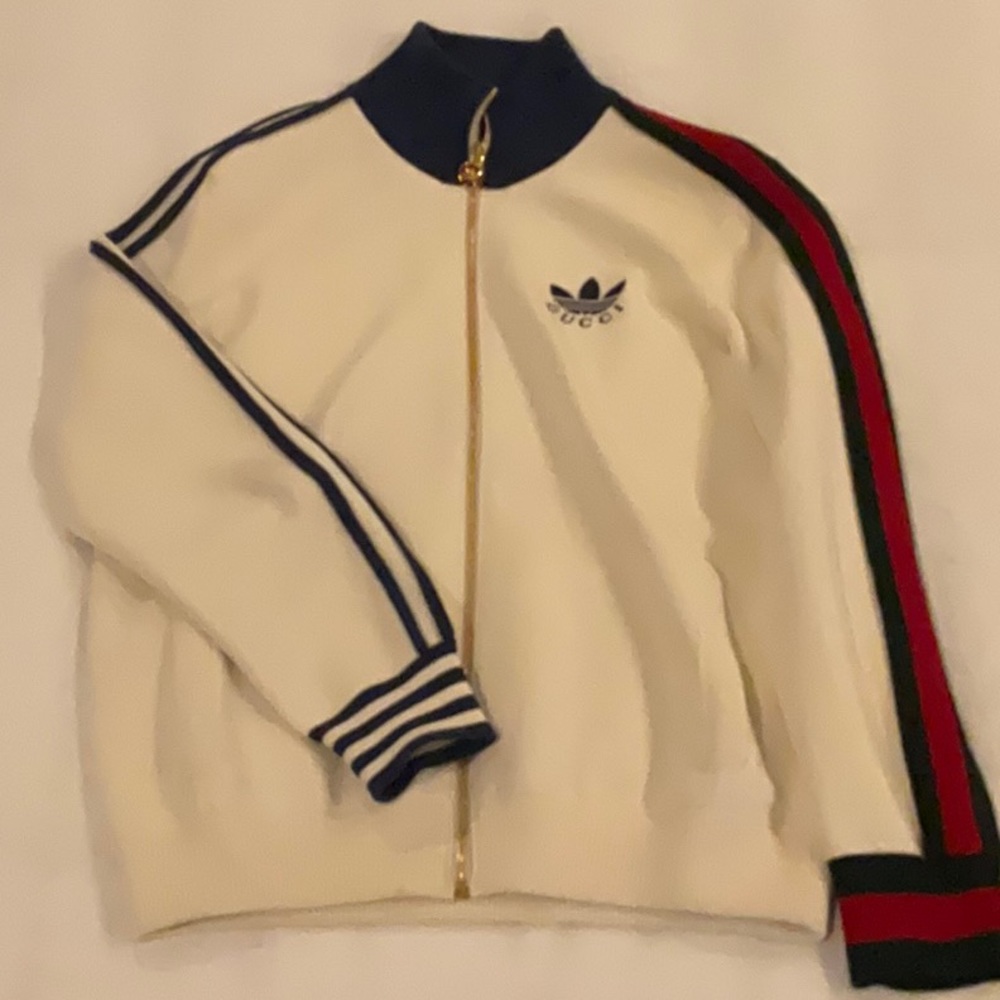 Men’s GUCCI ADIDAS VISCOSE TREFOIL WEB Stripe Zip Up Track Jacket - size L